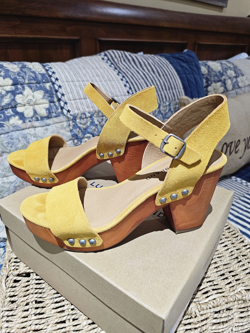 Saffron Oiled Suede Platform Sandals with Wood Heel
